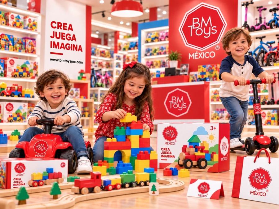 Niños jugando con bloques de construcción BM Toys México en la tienda